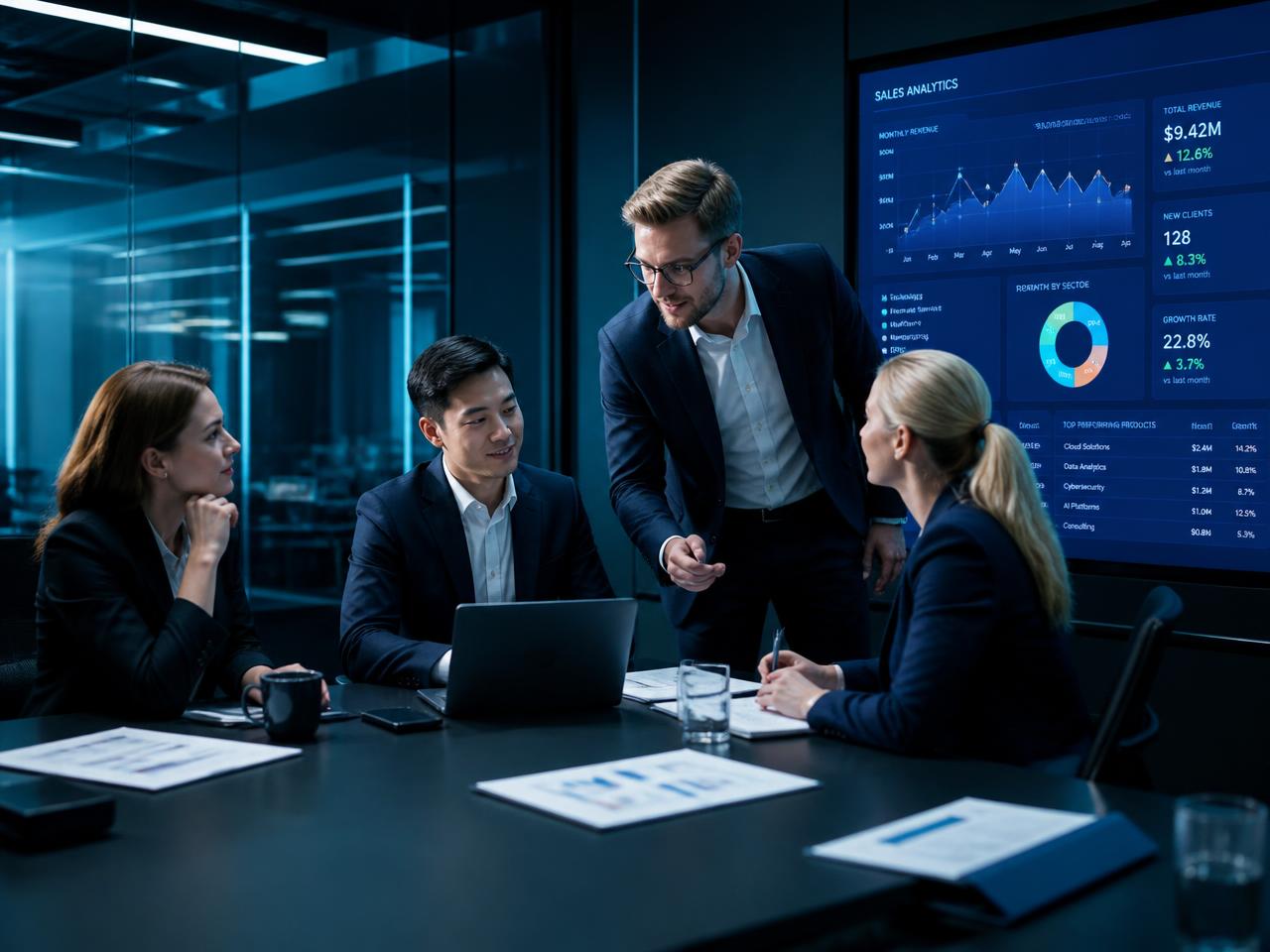 Consultores da GGV analisando indicadores comerciais